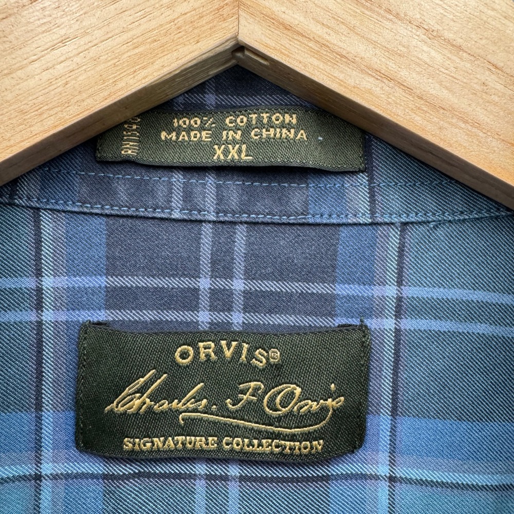 Orvis Signature Collection Button Shirt Mens XXL Blue Long Sleeve Plaid Casual - Picture 4 of 11